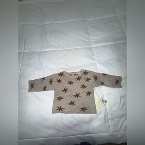 Kids Beige Sweater with Brown Star Print